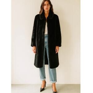 Vintage Black Long Length Oversized French Girl  Boho Chic Faux Fur Mink Coat XL